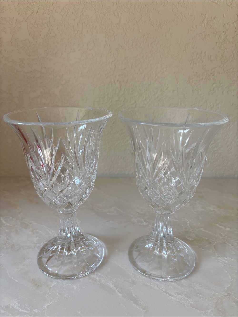 Crystal Cut Glass Goblets - Clear Stemware (Pair)